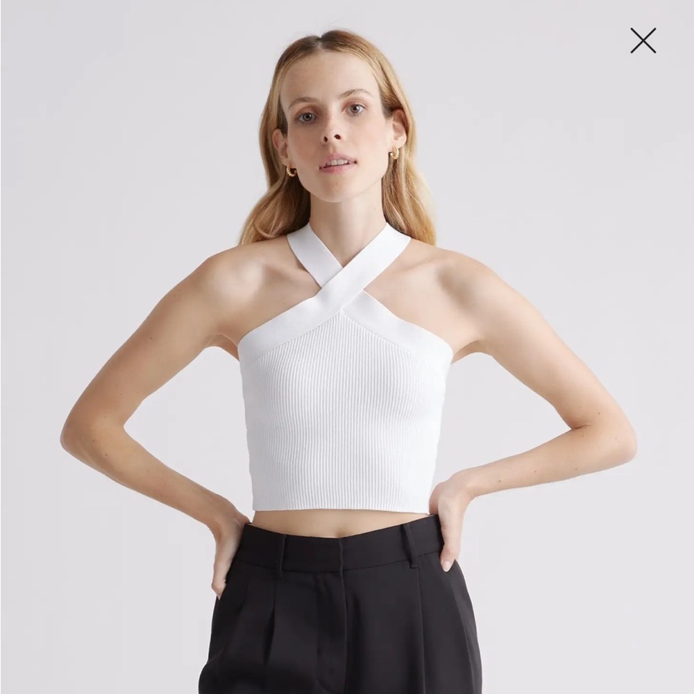 New! Quince white knit crop tank.